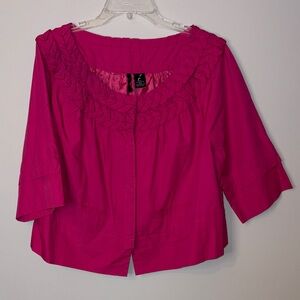 new directions Fuchsia Braided Yoke Short Sleeve Top XL